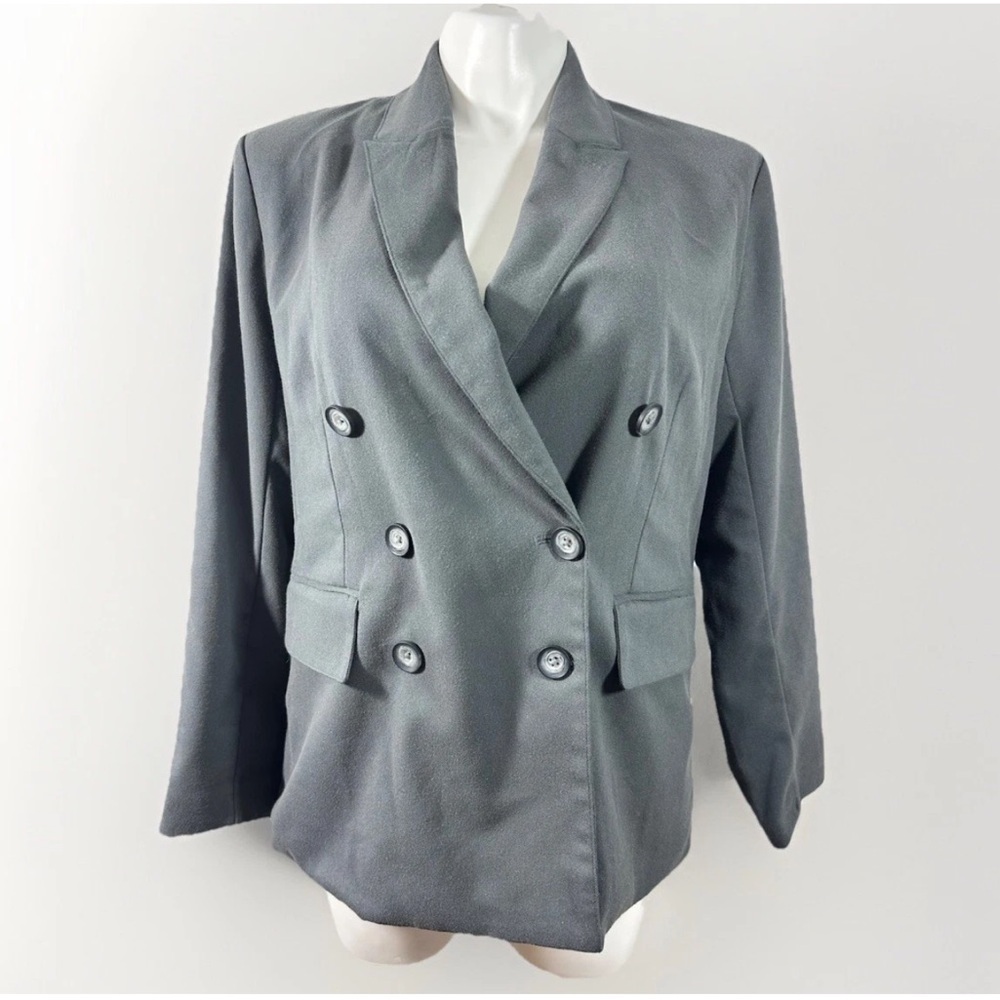 NWT American Eagle Jacket Womens Sz L Gray Long Sleeve Double Breasted Blazer